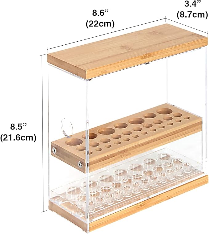 JACKCUBE DESIGN Bamboo Makeup Brush Holder Organizer With Transparent Drawer - 29 Holes Beauty Cosmetic Display Stand (8.77 x 3.38 x 8.46 Inches) - MK228C