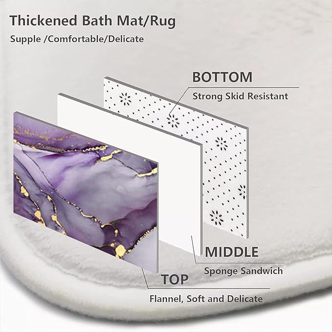NBVKO 4Pcs Luxury Purple Marble Pattern Shower Curtain Set with 12 Hooks Non-Slip Rugs,Toilet Lid Cover and Bath Mat, Stylish Bathroom Decor for Hotel & Home Bathroom