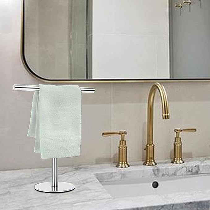 Bath Hand Towel Holder Stand for Bathroom Vanity Countertop Brushed Finish T-Shape Towel Bar Rack Stand Towel Bar for Bathroom Kitchen
