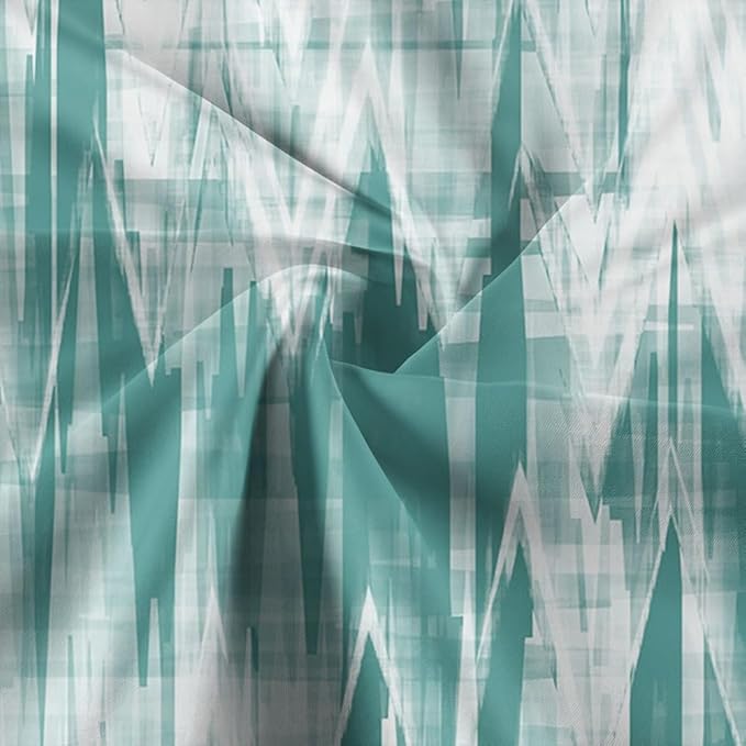 JAWO Teal Green Shower Curtain, Modern Abstract Pattern Machine Washable Home Bathroom Decorations, Aqua White Striped Wave Shower Curtain Set with Hooks Waterproof Fabric Bath Curtains Home Decor