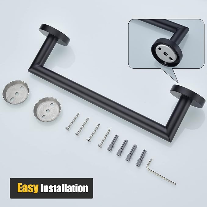 12 Inch Matte Black Hand Towel Bar SUS304 Stainless Steel Bathroom Kitchen Towel Rack,Bath Towel Holder Dish Cloths Hanger Wall Mounted,96018-2-12MB.