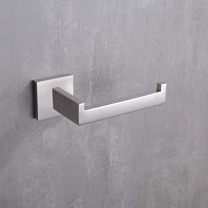 TASTOS Polished Chrome Toilet Paper Holder SUS304 Stainless Steel, Modern Square Half Open Bathroom 5 inch TP Holder Wall Mount Rustfree Tissue Roll Dispenser for Washroom Kitchen