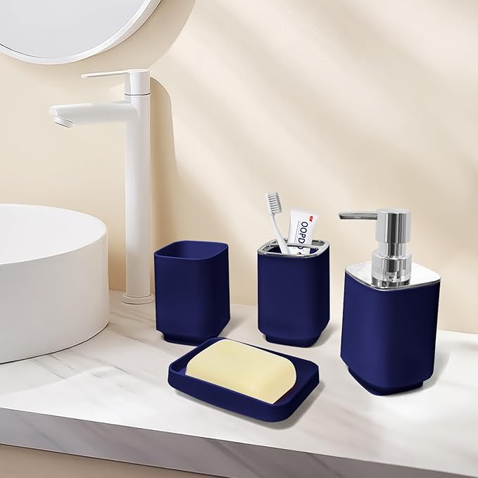 4 Piece Bathroom Accessory Sets, Blue Bathroom Accessories Sets Include Toothbrush Holders Set, Soap Dispenser, Soap Dish and Toothbrush Cup, Modern Bathroom Decoration