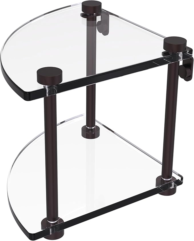 Allied Brass NS-3-ABZ Two Tier Corner Glass Shelf, Antique Bronze