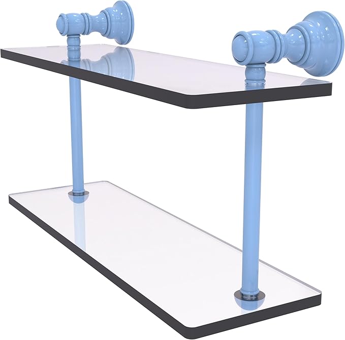 Allied Brass CL-2-16-FTB Carolina Collection 16 Inch Two Tiered Glass Shelf, Flat Troll Blue