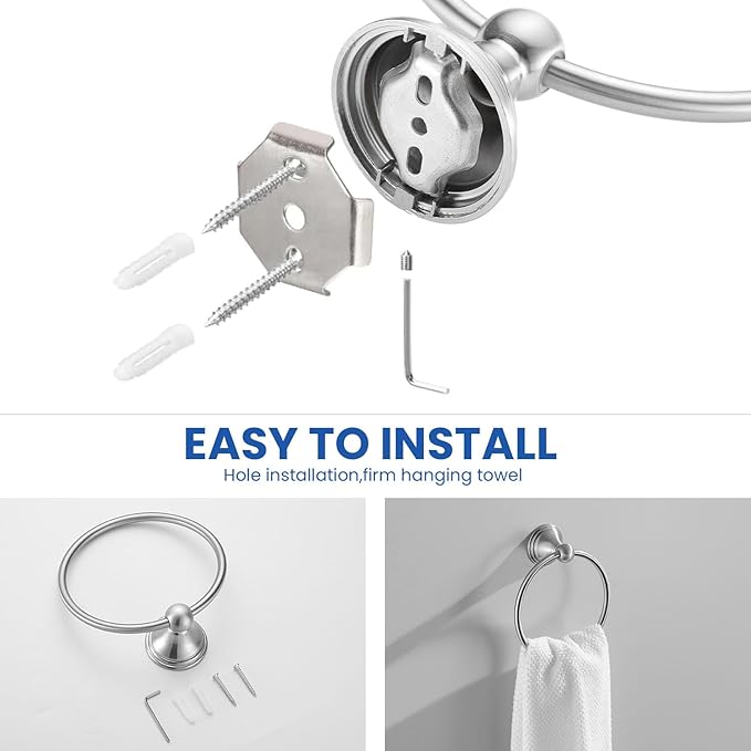 sagetta Hand Towel Holder Towel Ring Set with Toilet Paper Holder 5.55-Inch Bath Towel Ring Diameter Wall Mount Brushed Nickel