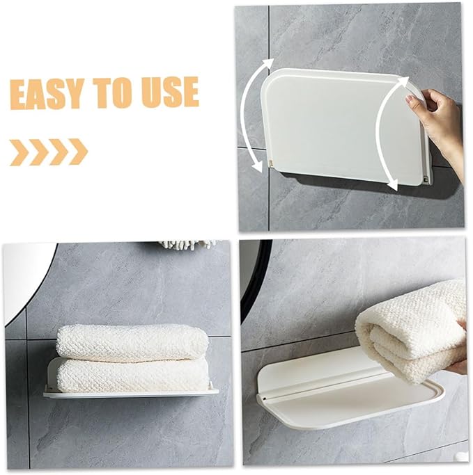 ULTECHNOVO 2pcs Adhesive Floating Bathroom Shelves Foldable Storage Rack for Towels and Soap Modern Wall-Mounted Organization for Small Spaces