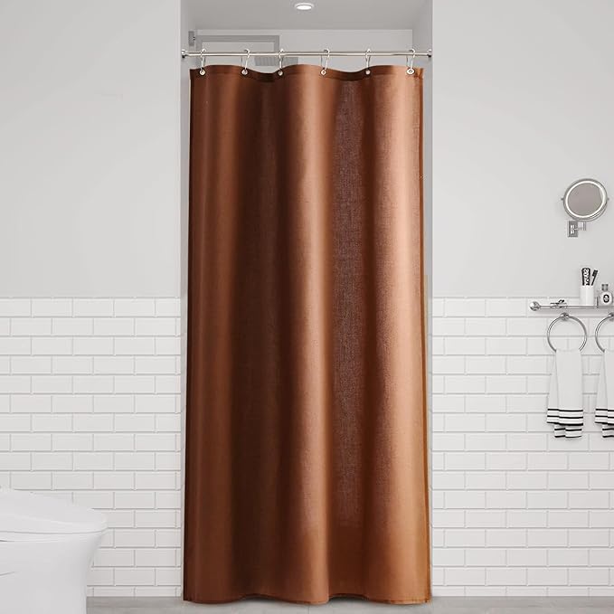 Naturoom Rustic Brown 36 Inch Shower Curtain - Stall Narrow Half Linen Ultra Thick Fabric Shower Curtain Set with Hooks, Boho Farmhouse Rustic RV Camper Bath Curtains for Bathroom, 36x72