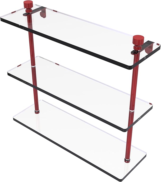 Allied Brass FT-5/16-FER Foxtrot Collection 16 Inch Triple Tiered Glass Shelf, Fire Engine Red