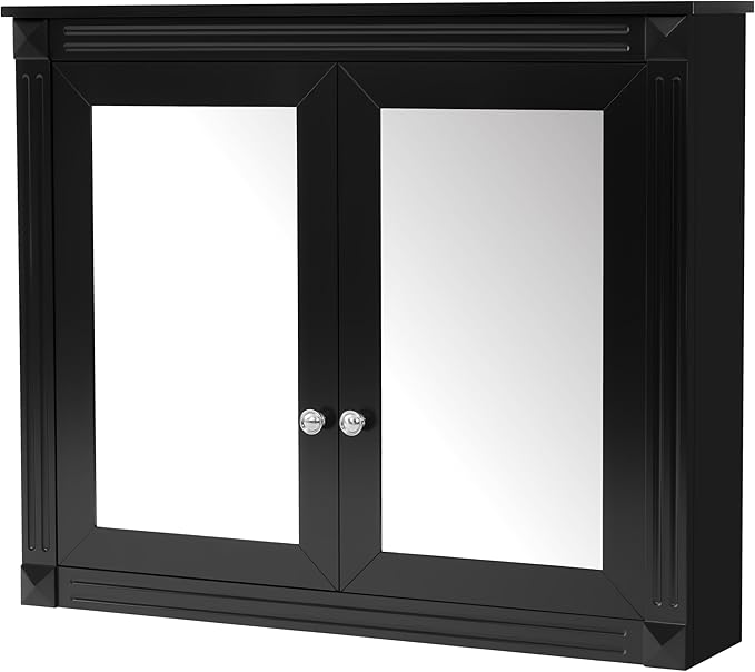 Merax Bathroom Medicine Cabinet with Mirror Door & Adjustable Shelves, 36" x 28" Wall Mounted Bathroom Storage Cabinet with Mirror, Over The Toilet