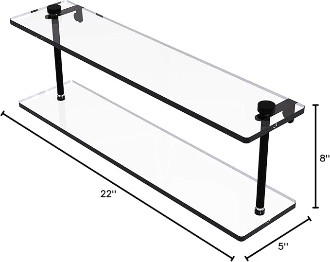 Allied Brass NS-2/22 22 Inch Two Tiered Glass Shelf, Matte Black