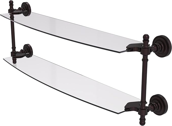 Allied Brass RD-34/24-ABZ Retro Dot Collection 24 Inch Two Tiered Glass Shelf, Antique Bronze