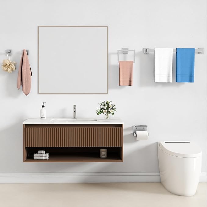 STWWO 20-Pieces Brushed Nickel Bathroom Hardware Set, 24 Inch Bath Towel Bar Set, Stainless Steel Towel Racks for Bathroom Wall Mounted