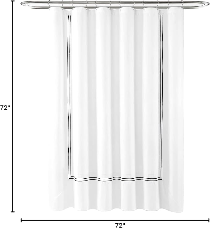 Lush Decor Hotel Collection Shower Curtain Single 72" W x 72" L White & Black - White Shower Curtains for Bathroom - Bathroom Curtain - Modern Decor