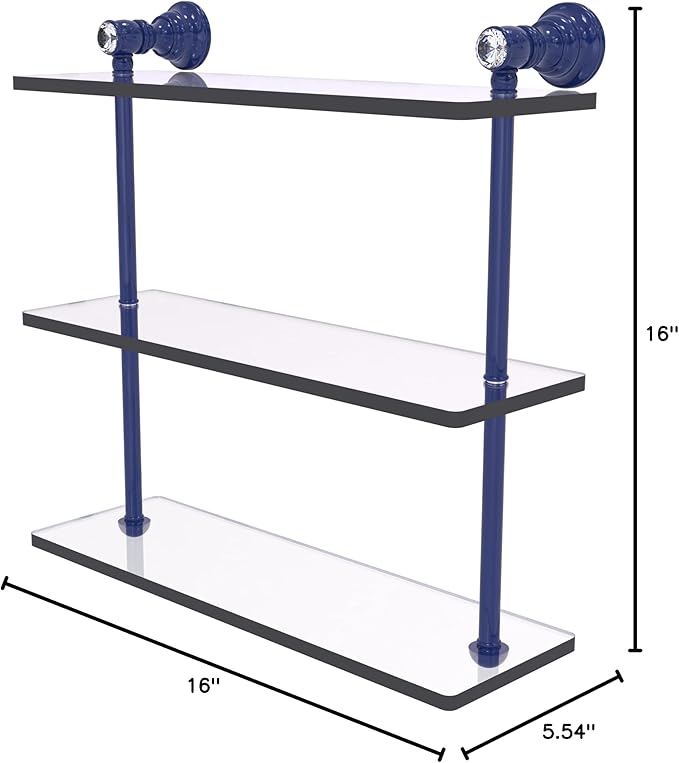 Allied Brass CC-5-16-MBL Carolina Crystal Collection 16 Inch Triple Glass Shelf, Mediterranean Blue