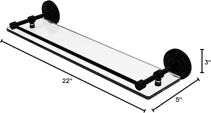 Allied Brass QN-1/22-GAL-BKM Que New 22 Inch Tempered Gallery Rail Glass Shelf, Matte Black