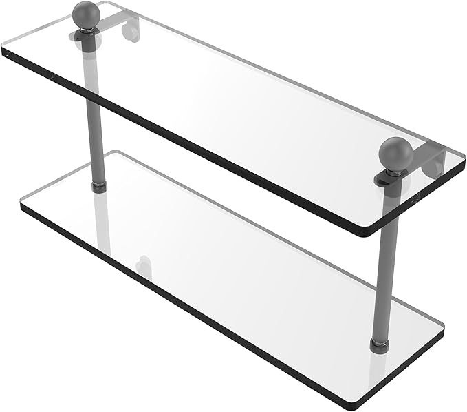 Allied Brass PR-2/16-GYM 16 Inch Two Tiered Glass Shelf, Matte Gray
