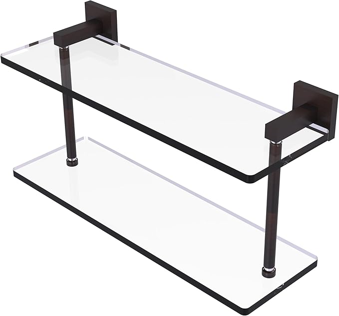 Allied Brass MT-2-16-VB Montero Collection 16 Inch Two Tiered Glass Shelf, Venetian Bronze