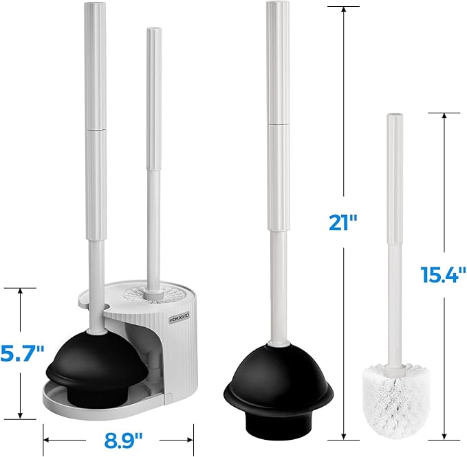 FORASTO 2 in 1 Toilet Plunger and Brush Set,Extended Handle Plunger,Toilet Bowl Brush Plunger Set,Bathroom Cleaning Tools,Cleaning Brush,Toilet Brush Plunger Combo,Cream Grey(21inch)