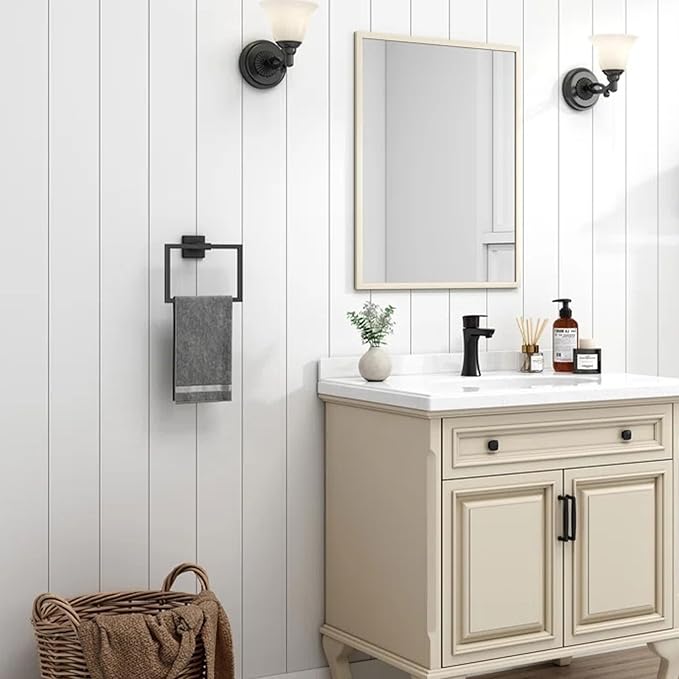 Matte Black Towel Ring - Premium Stainless Steel Bathroom Accessory, Sleek Square Design Hand Towel Holder, Durable Wall-Mounted Towel Hanger for Contemporary Bathroom, 2 Pcs
