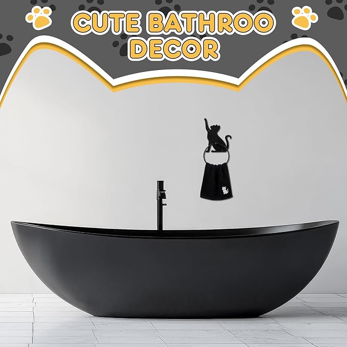 2pcs Cat Metal Towel Rings Christmas Cat Towel Holder Oil Rubbed Bath Towels Ring Black Art Hand Towels Rack for Bathroom Kitchen Hanger Home Decors Gifts