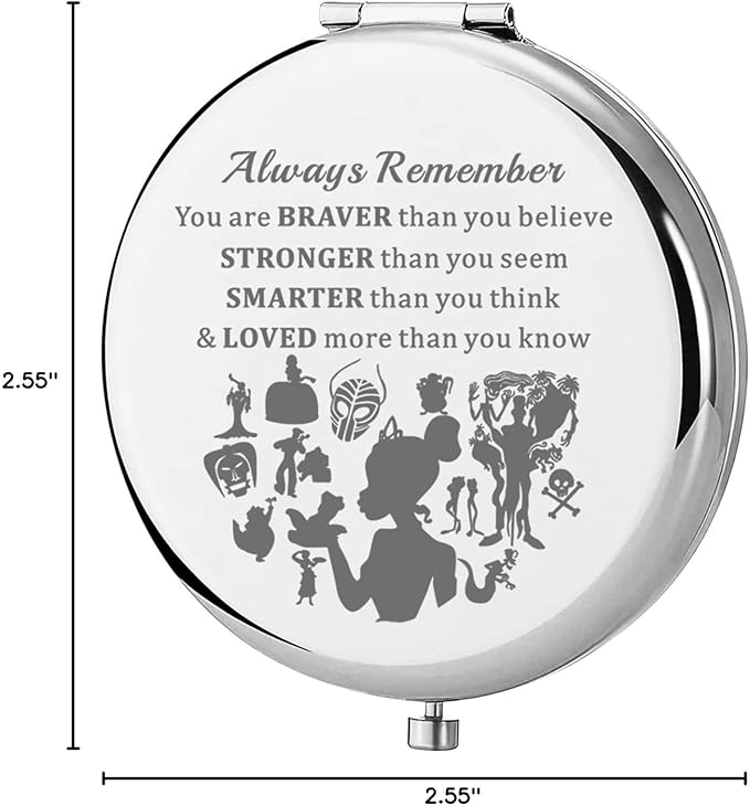 KEYCHIN Frog Princess Pocket Mirror Princess Fairytale Fans Gifts Always Remember You are Braver Stronger Smarter Than You Think Compact Makeup Mirror (Frog Princess Mirror-S)