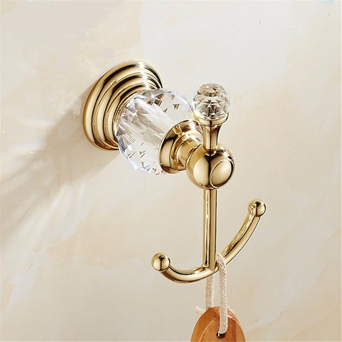 WOLIBEER Gold Bathroom Accessories, Brass Crystal Towel Bar Set Toilet Paper Holder Towel Ring Robe Hooks 4 Pieces Wall Mounted