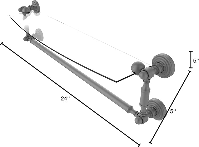 Allied Brass WP-33TB/24-GYM Waverly Place Collection 24 Inch Glass Vanity Integrated Towel Bar Shelf, Matte Gray