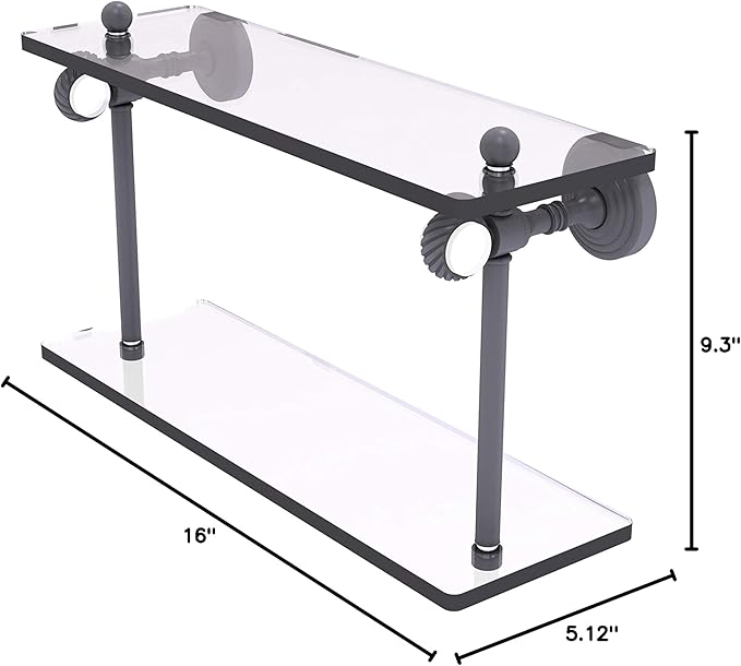 Allied Brass PG-2T-16-GYM Pacific Grove Collection 16 Inch Two Tiered Glass Twisted Accents Shelf, Matte Gray