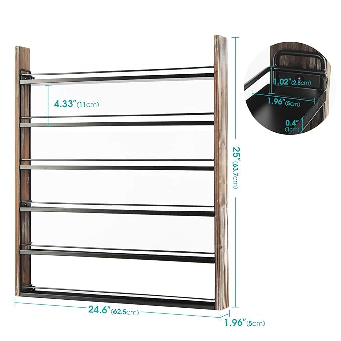 J JACKCUBE DESIGN Rustic Wood Nail Polish Organizer with 6 Tier shelves 100 bottles Wall Mount Display Rack Makeup Bottles Holder Storage for Nail Salon Bedroom Dress room - MK528A