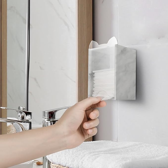 Beautyflier Acrylic Storage Holder for Clean Skin Club Clean Pads 2.0, Wall-Mounted Storage Container, Classic Modern Marble Holder for Storage of Makeup Remover Pads, 3 x 3 x 4.75IN (White Marble)