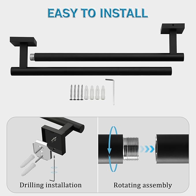 Alise 32 Inch Bathroom Towel Bar, SUS304 Stainless Steel Towel Racks for Bathroom, Towel Rack Wall Mounted Heavy Duty Hand Towel Holder Single Towel Bar, Matte Black