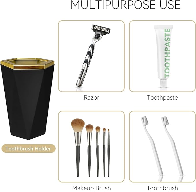 2 PCS Black and Gold Bathroom Accessories Set, Bathroom Accessories Include Soap Dispenser and Toothbrush Holder, Morden Bathroom Décor, Bathroom Sets Accessories