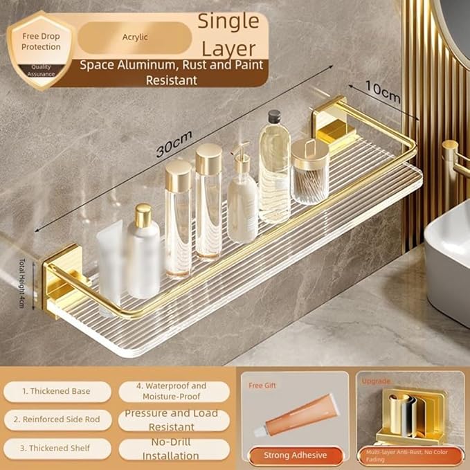 Bathroom Wall Corner Shelf with Double Suction, 12 x 4 x 1.6 Inch Aluminum Organizer for Towels and Toiletries, White or Gold(White)