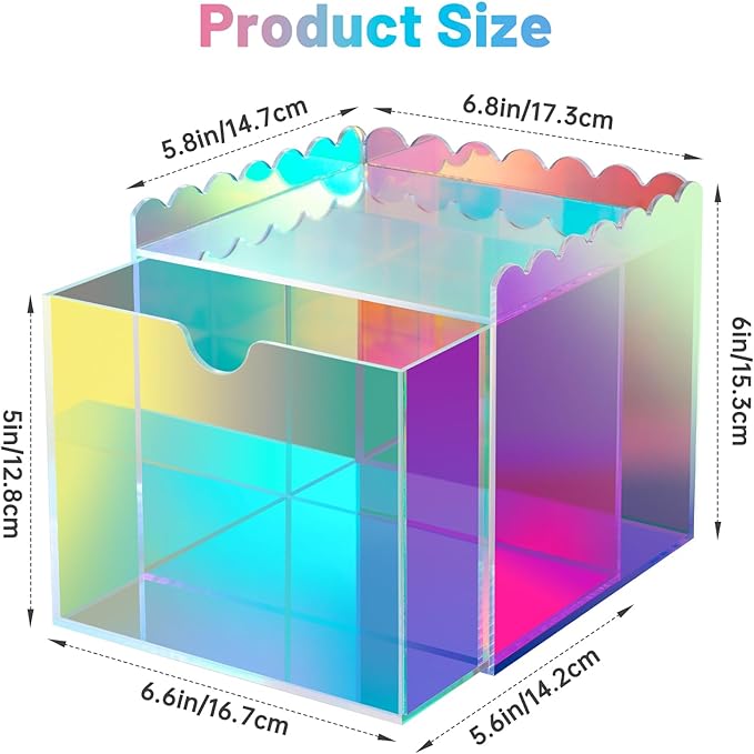 NiHome Iridescent Disposable Facial Towels Storage Box Fit for Clean Skin Club Towel XL, Acrylic Facial Clean Towels XL Holder Container Drawer Makeup Organizer for Bathroom, Vanity Makeup