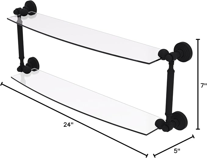 Allied Brass WP-34/24-BKM Waverly Place Collection 24 Inch Two Tiered Glass Shelf, Matte Black