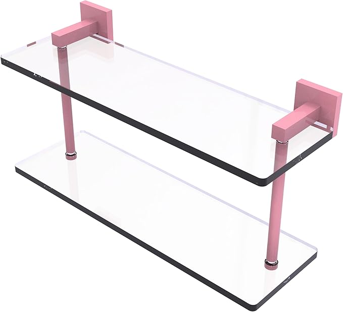 Allied Brass MT-2-16-PNK Montero Collection 16 Inch Two Tiered Glass Shelf, Pink