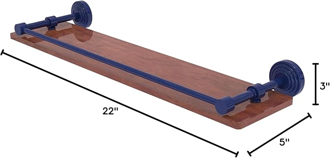 Allied Brass WP-1-22-GAL-IRW-MBL Waverly Place Collection 22 Inch Solid IPE Ironwood Shelf with Gallery Rail, Mediterranean Blue
