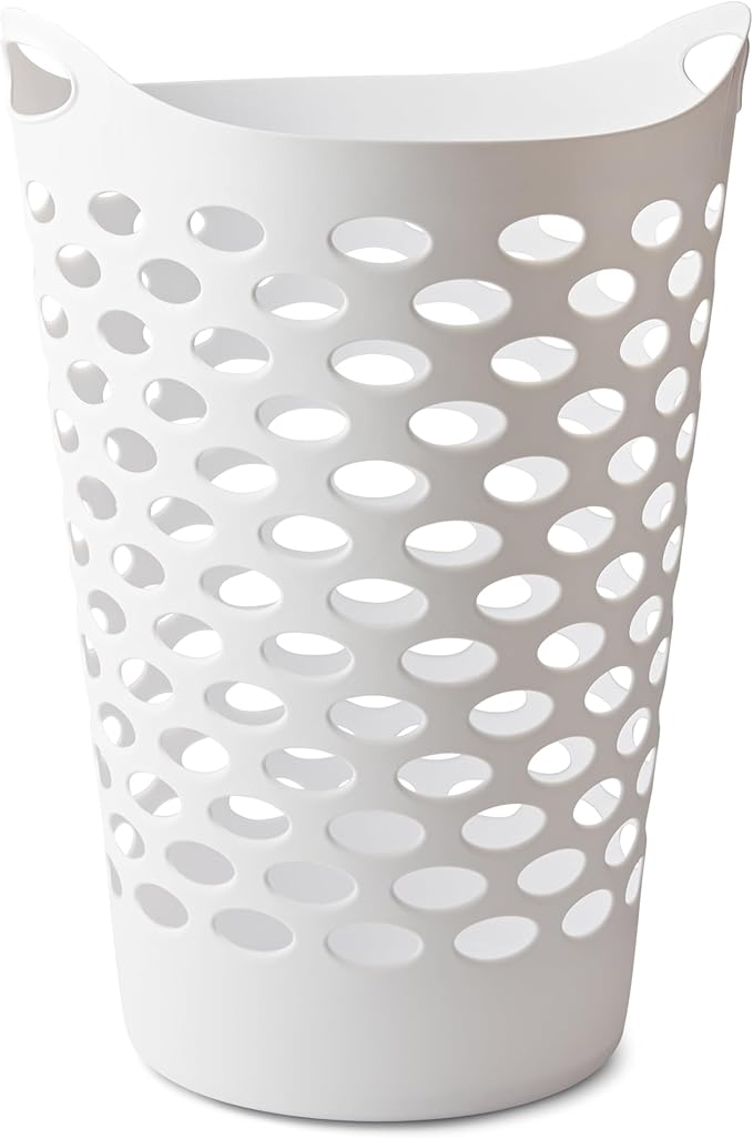 2 BUSHEL Flexible Laundry Basket,Tall plastic hamper for Clothes, Bedroom, and Storage - Portable Round Bin with Carry Handles 17.75" x 17.25" x 26", White (2)