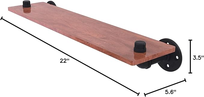 Allied Brass P-450-22-WS Pipeline Collection 22 Inch Ironwood Wood Shelf, 22", Matte Black