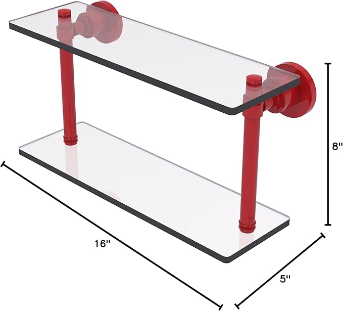 Allied Brass WS-2/16-FER Washington Square Collection 16 Inch Two Tiered Glass Shelf, Fire Engine Red
