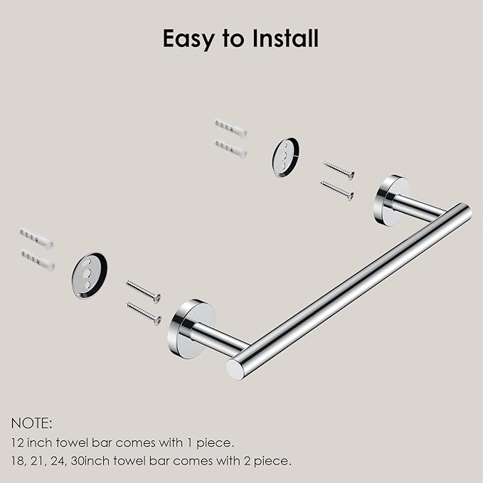 FORIOUS Towel Bar Wall Mounted, Stainless Steel Towel Racks for Bathroom, Includes Wall Mounting Hardware (Chrome, 14 Inch)