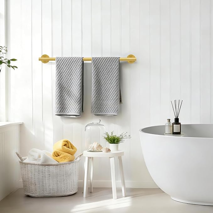 Brushed Gold Towel Bar, 24 Inch Towel Rack for Bathroom Wall-Mounted, SUS304 Stainless Steel, Total Length 26 Inch 2 Pack