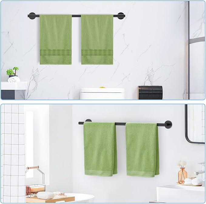 Matte Black Towel Bar, 24 Inch Bathroom Towel Rack, SUS304 Stainless Steel Towel Rod for Bathroom, Total Length 26-Inch Wall Towel Holder, Modern Home Decor