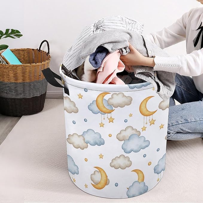 Cartoon Kids Laundry Basket Moon And Stars Decor Kids Laundry Hamper Clothes Hamper Toy Storage Bin Bedroom Bathroom
