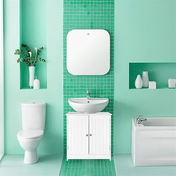 Bathroom Floor Cabinet,Wooden Storage Furniture Bathroom Sink Cabinet with Double Door Adjustable Shelf for Home Living Room