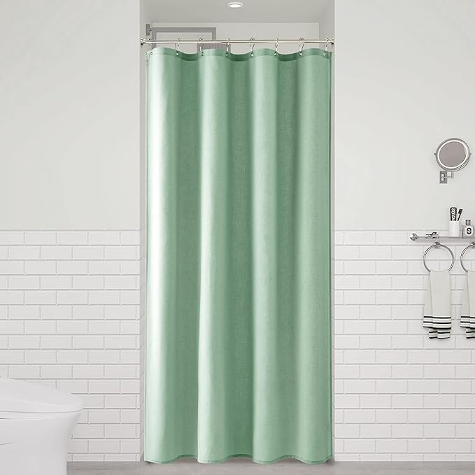 Naturoom Aqua Green 42 Inch Shower Curtain - Stall Narrow Half Linen Ultra Thick Fabric Shower Curtain Set with Hooks, Boho Farmhouse Rustic RV Camper Bath Curtains for Bathroom, 42x72