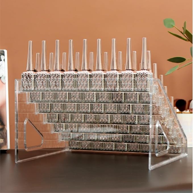 7 Tiers Acrylic Nail Polish Organizer Rack,Paint Rack Gel Nail Polish Shelf Display,Essential Oils Holder Makeup Organizer,Cosmetic Eyeglasses Lash Display 