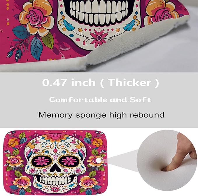 Floral Gothic Halloween Bathroom Sets with Funny Skull Unique Shower Curtain and 20 x 31 Rugs Bathroom Accessories Sets Decor with Bath Rug, Bath Mat, U-Shaped Contour and Hooks 72 x 72 Inch Colorful
