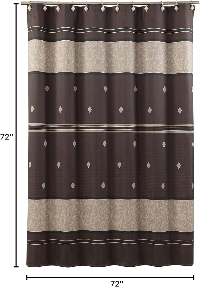 Seville Farmhouse Tan Polyester Bronze Striped Chocolate Cloth Classic Shower Curtain,Decorative Vintage Waterproof Printed Fabric Brown Bathroom Curtains,72" W x 72" L